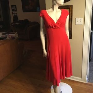 Lauren Ralph Lauren Red Fit and Flare V Neck Dress